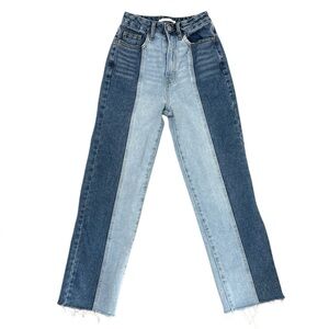 PacSun Two-Tone Straight Leg Jeans - Dark and Light Blue